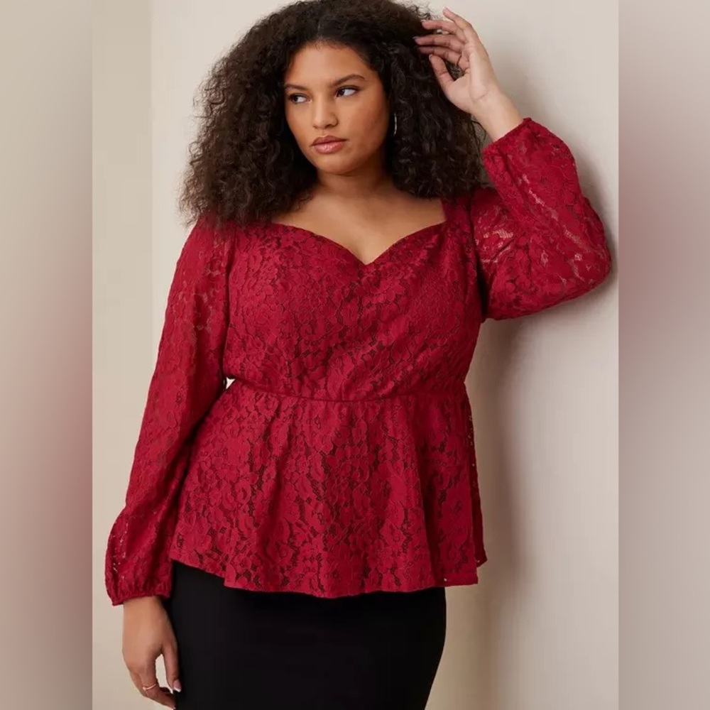 Torrid Peplum Lace Puff Sleeve Top Burgundy 3X